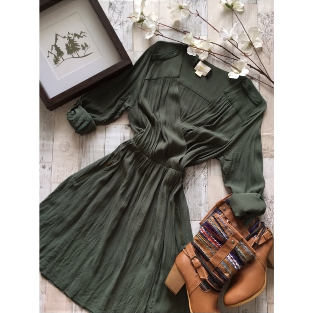 Anthropologie Maeve Heritage Green Surplice Town & Country Dress Sz XS Western